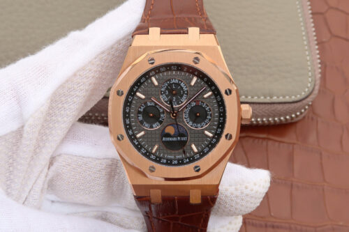 Best JF Factory Replica Audemars Piguet Royal Oak Perpetual Calendar 26574 Rose Gold Grey Dial For Sale - Replica Watch Wholesale